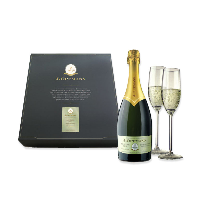 J. Oppmann Riesling brut 0,75 Liter im Geschenkkarton mit 2 Gläsern